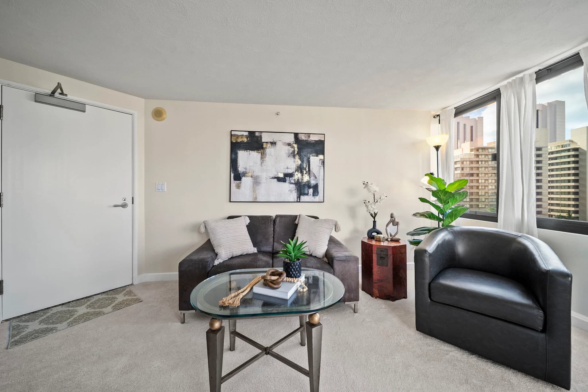 Bright living room with large windows